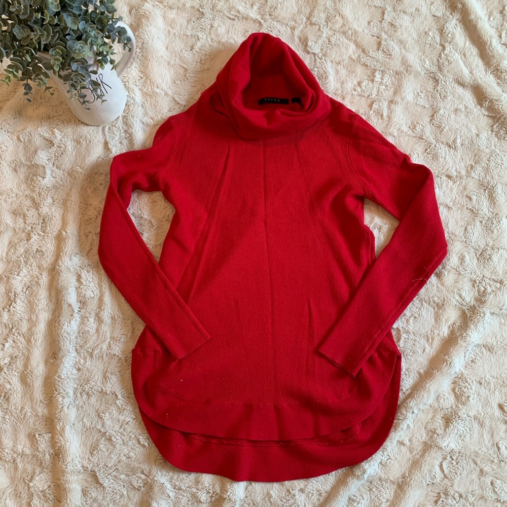 Red turtleneck sweater tunic